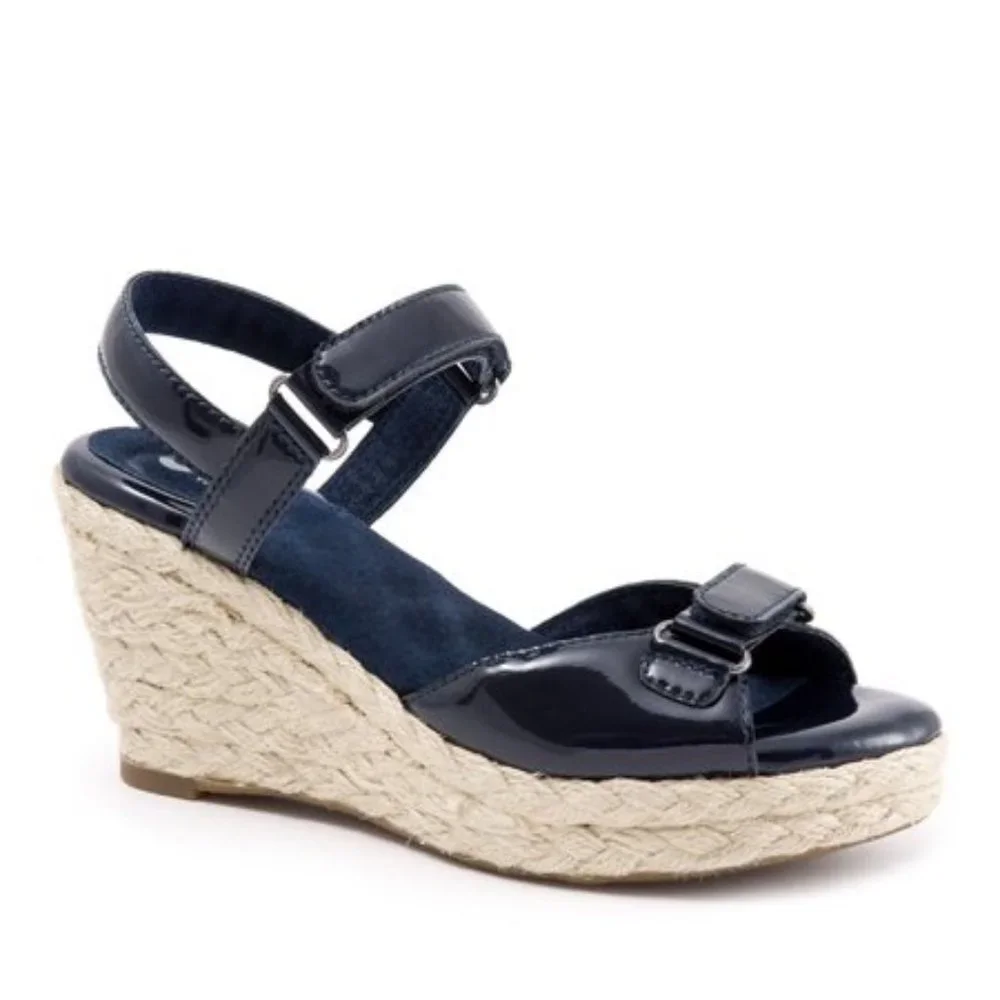 SOFT WALK Black Patent San Marino Platform Sandals Sz 10